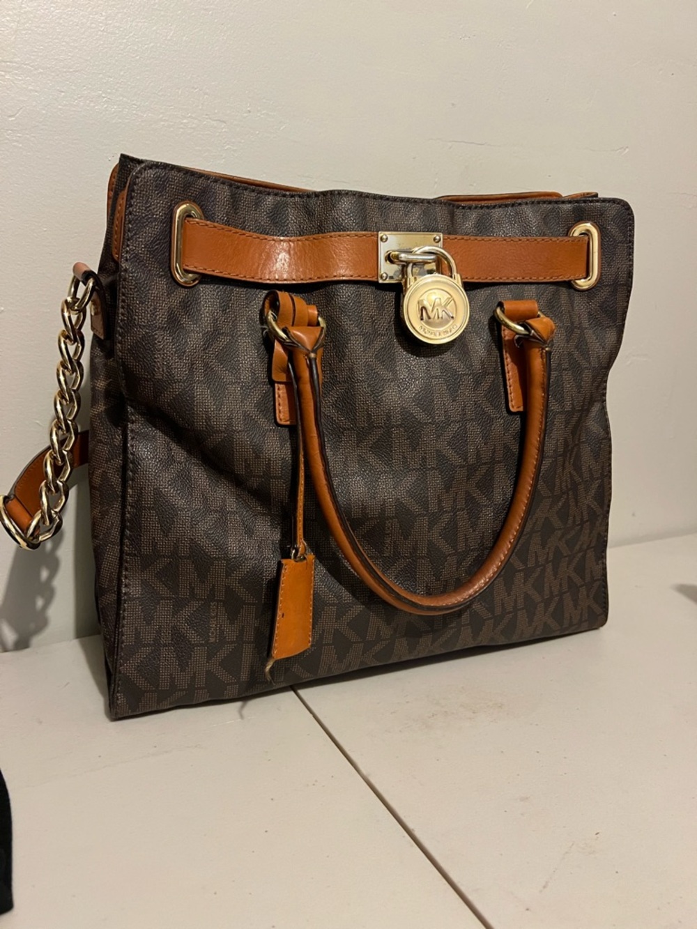 Michael Kors Brown Logo Tote with Tan Leather and Gold Hardware - Picture 2 of 13